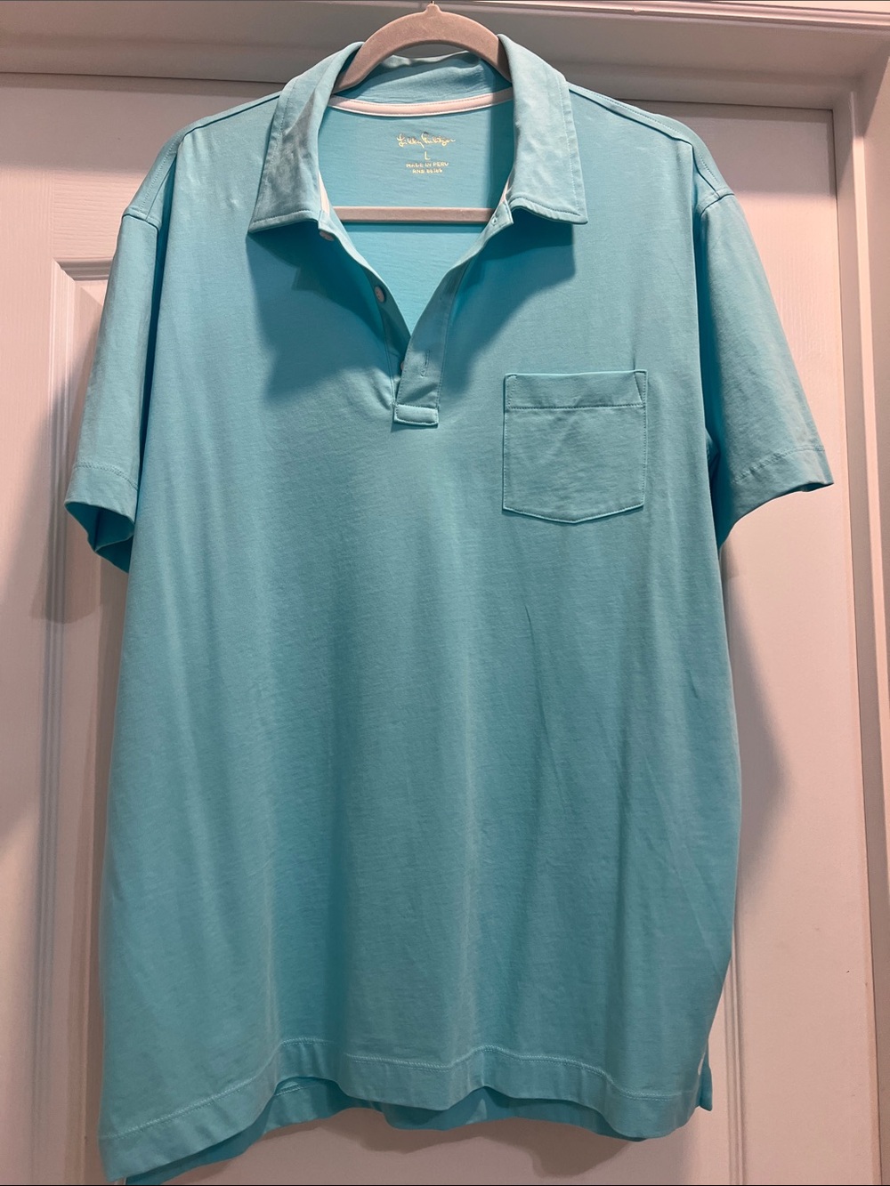 Lilly Pulitzer Men's Aqua Blue Pocket Polo